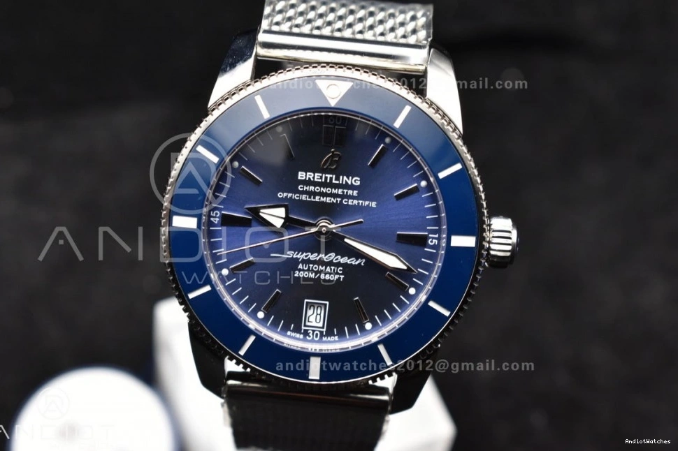 1169 Blue II 42mm Heritage on Bezel SS SuperOcean A Mesh Fashionable Dial Blue Ceramic SS BLSF Bracelet 0811
